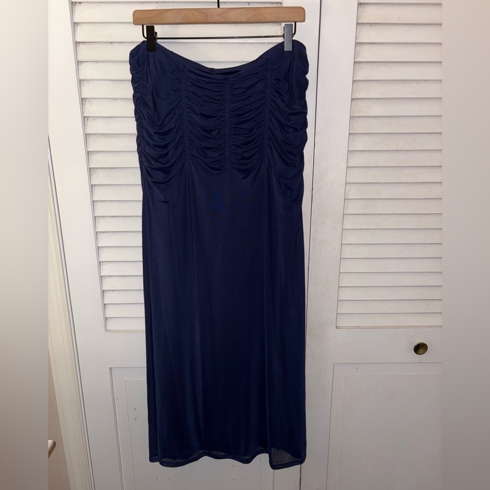 Anthropologie Maeve Ruched Yoke Column Maxi Skirt XL Navy NWT - Picture 5 of 8